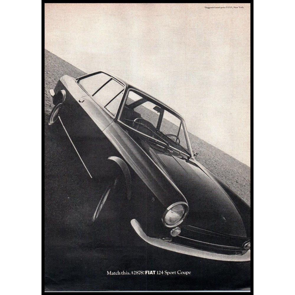 1968 Fiat 124 2 Door Sport Coupe Vintage Print Ad Italy Italian Classic Wall Art